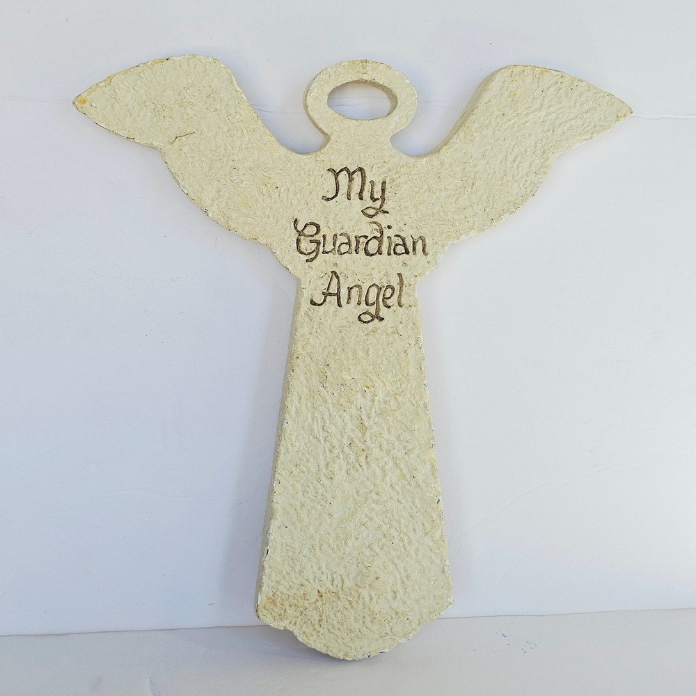 Vintage My Guardian Angel Wall Plaque Textured Cream Religious Decor Gift